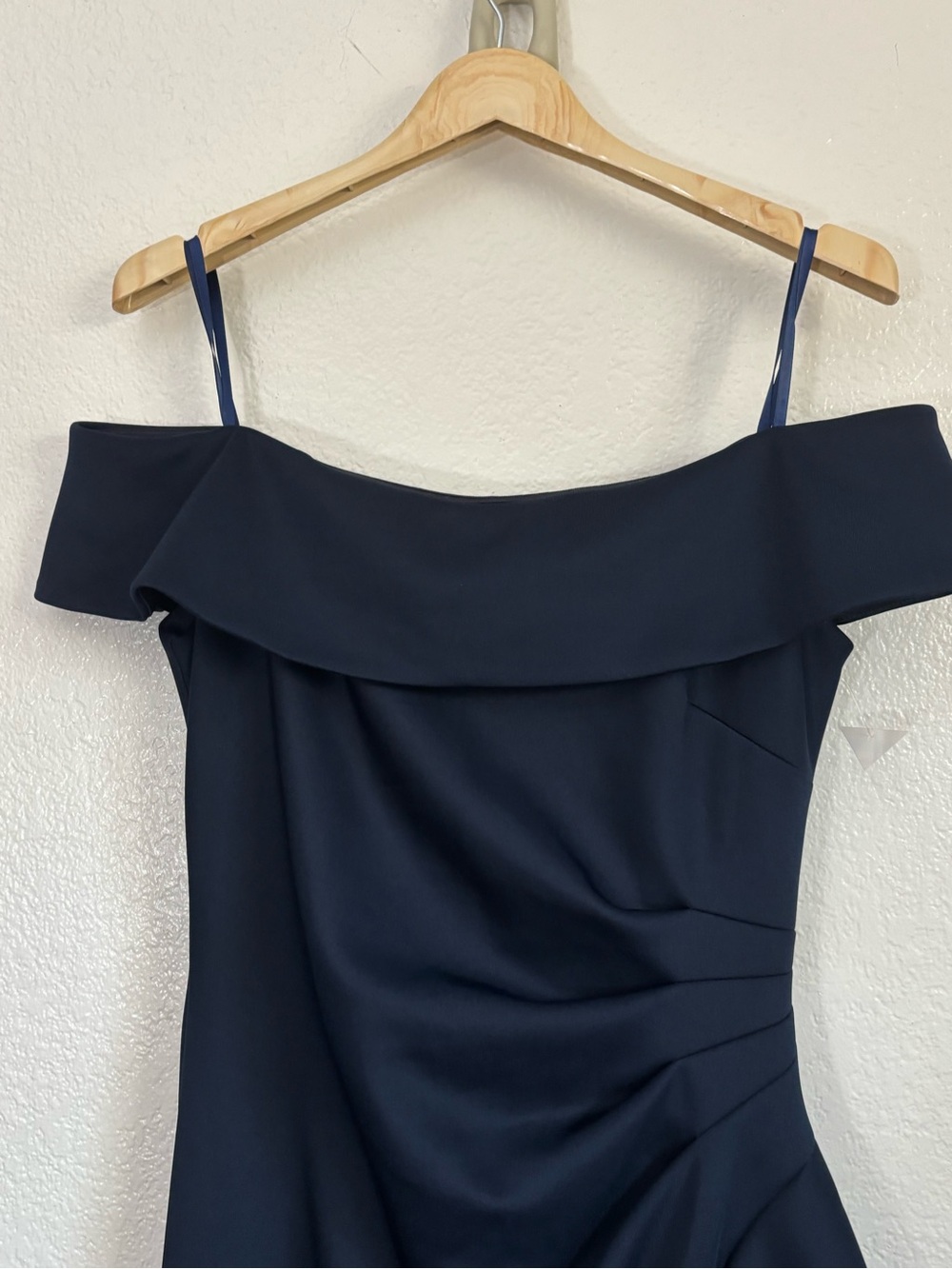Xscape Off-Shoulder Navy Blue Ruffled Maxi Dress - Picture 3 of 9